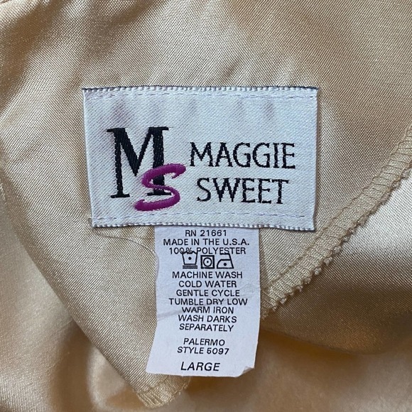 MAGGIE Sweet Champagne Colored Short Sleeve Satin Pajama Top & Bottom Set - Picture 13 of 13